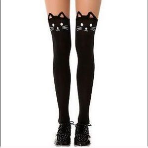 Lot of 5 pairs Cute Black Kitty Cat Stockings NWT